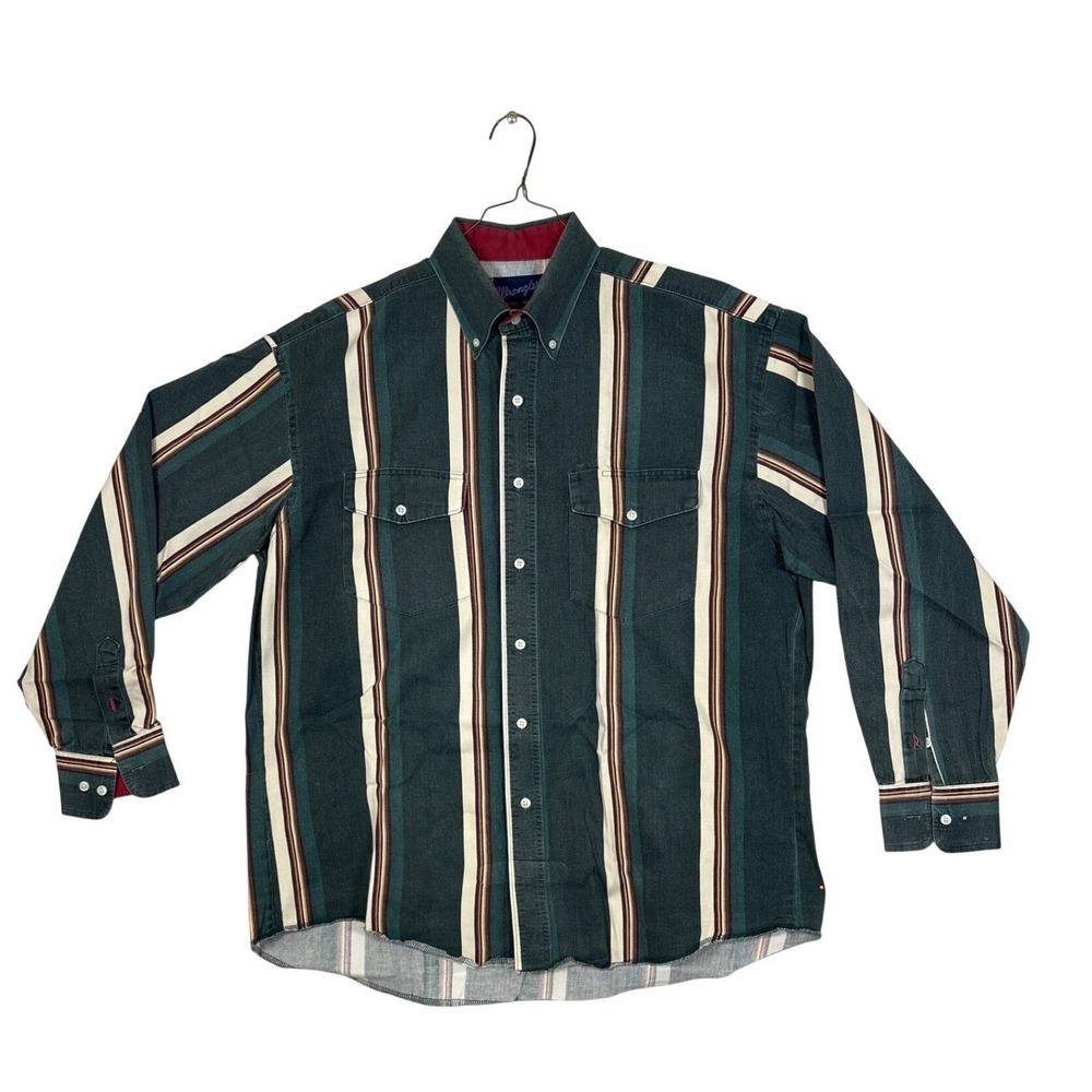 Wrangler Western Shirt Mens 16.5 35 Green Striped Long Sleeve Cotton M804-001A